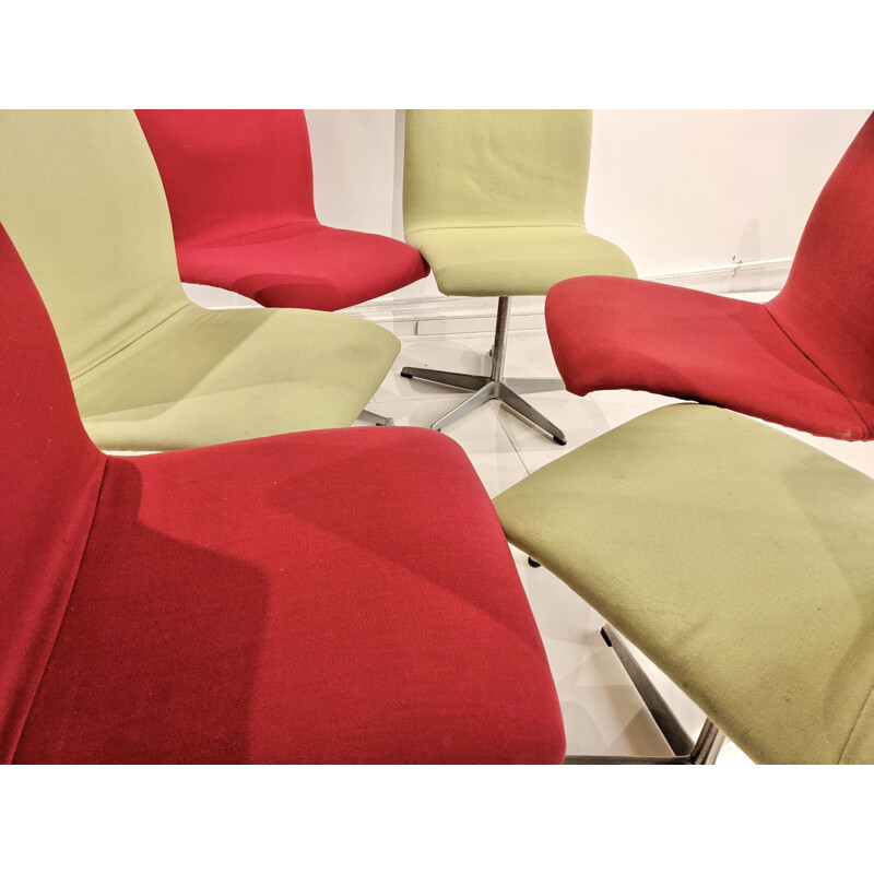 Ensemble de 6 chaises vintage Oxford en tissu vert et rouge de Arne Jacobsen pour Fritz Hansen, 1970