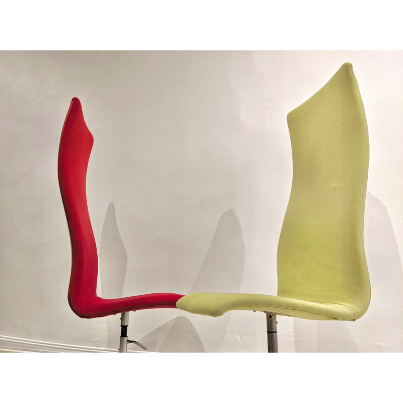 Juego de 6 sillas Oxford vintage en tela verde y roja de Arne Jacobsen para Fritz Hansen, 1970
