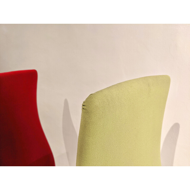 Ensemble de 6 chaises vintage Oxford en tissu vert et rouge de Arne Jacobsen pour Fritz Hansen, 1970