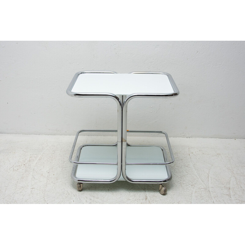 Vintage chrome and glass serving cart, Czechoslovakia 1970