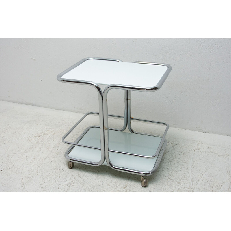 Vintage chrome and glass serving cart, Czechoslovakia 1970