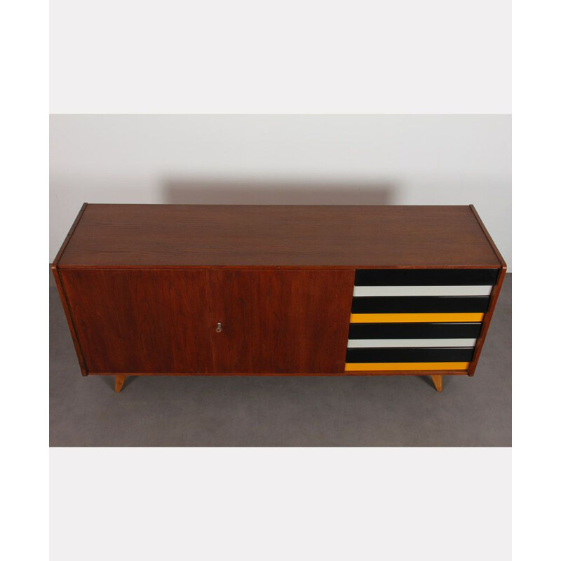 Vintage oakwood sideboard with yellow and black drawers by Jiri Jiroutek, Czech Republic 1960