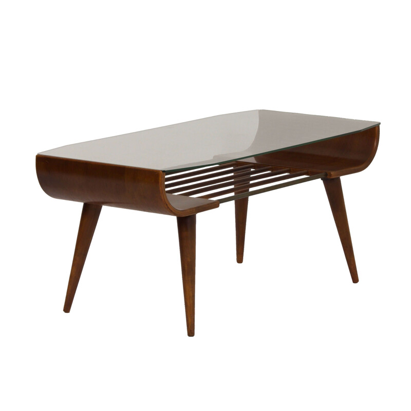 Mid century wood and glass coffee table by Cor Alons for Den Boer Gouda, 1960s