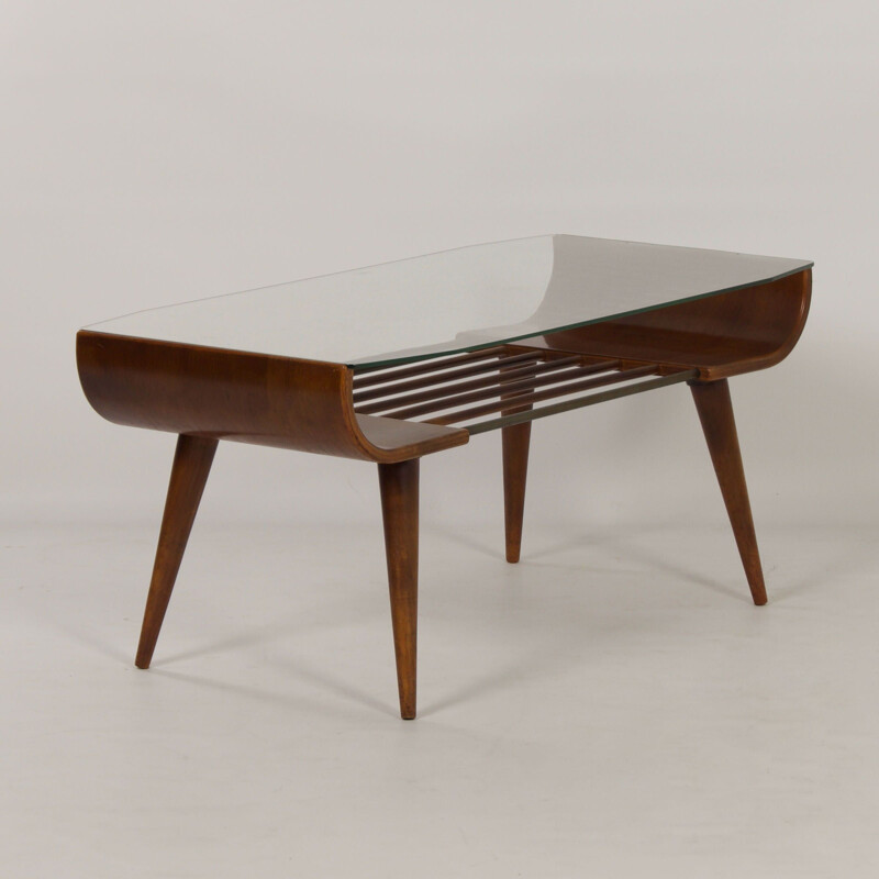 Mid century wood and glass coffee table by Cor Alons for Den Boer Gouda, 1960s