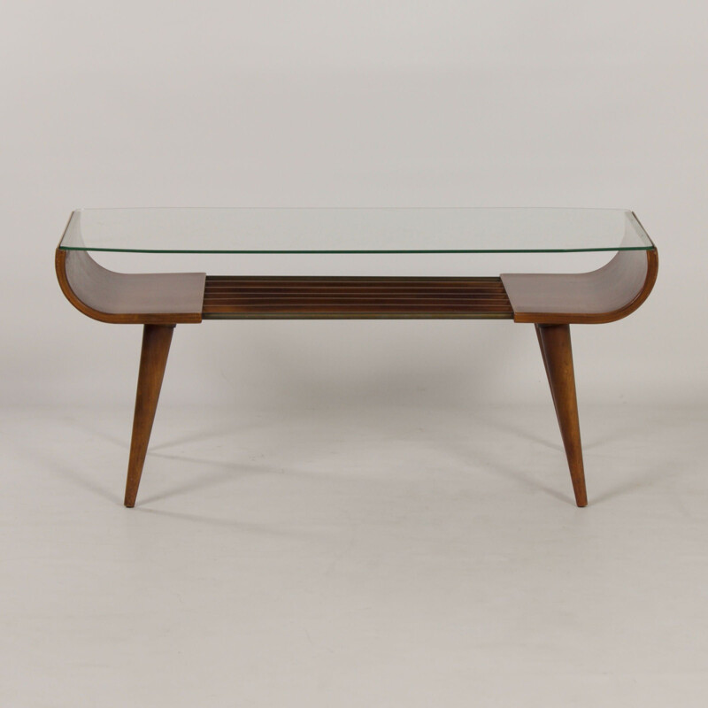 Table basse vintage en bois et verre par Cor Alons pour Den Boer Gouda, 1960