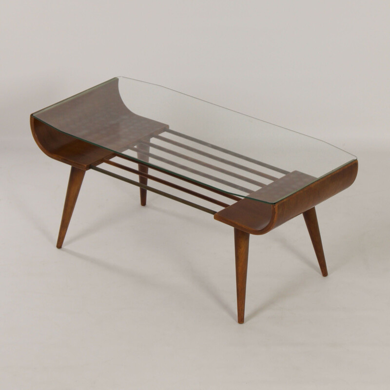 Mid century wood and glass coffee table by Cor Alons for Den Boer Gouda, 1960s