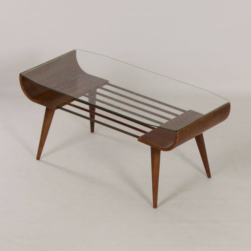 Table basse vintage en bois et verre par Cor Alons pour Den Boer Gouda, 1960