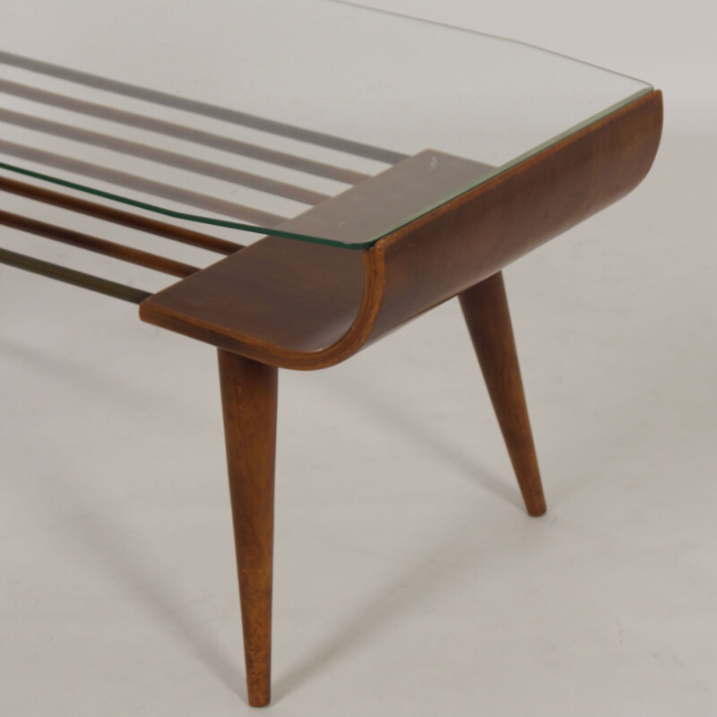 Mid century wood and glass coffee table by Cor Alons for Den Boer Gouda, 1960s