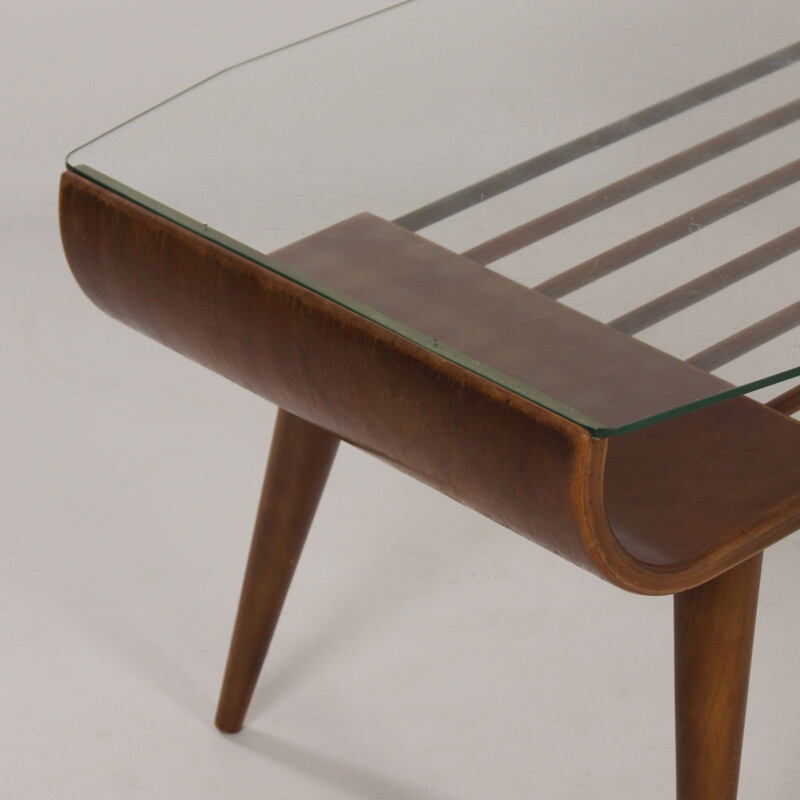Mid century wood and glass coffee table by Cor Alons for Den Boer Gouda, 1960s
