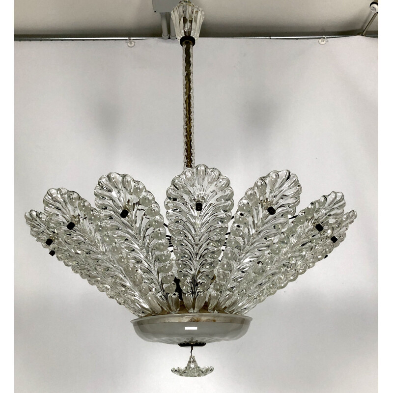 Italian Art Deco vintage Murano glass chandelier by Venini, 1940s
