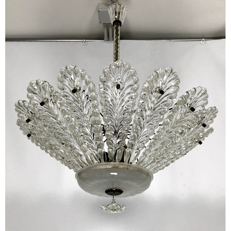 Italian Art Deco vintage Murano glass chandelier by Venini, 1940s