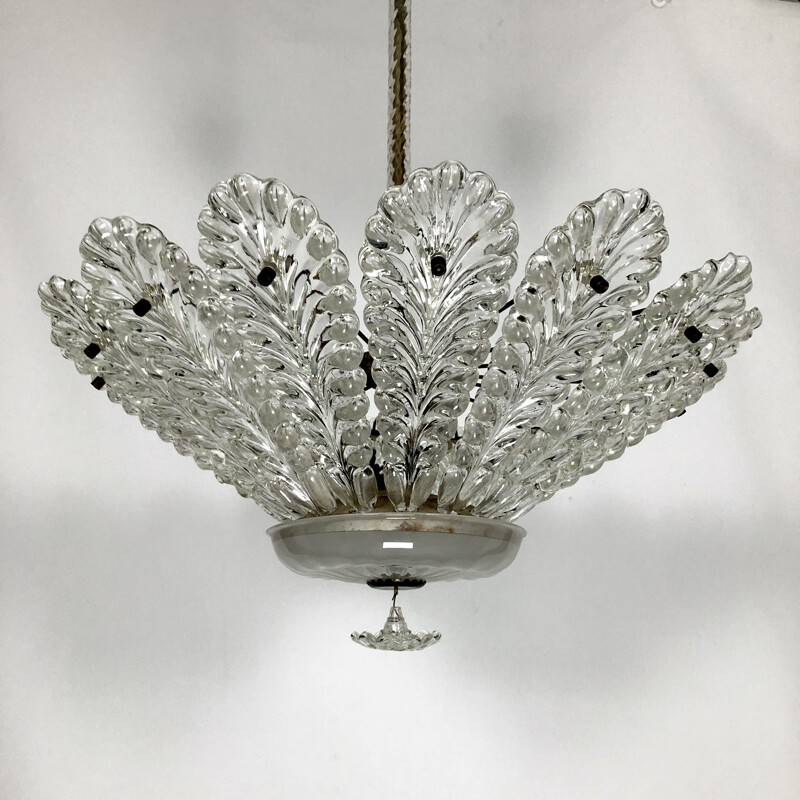 Lustre Art déco italien vintage en verre de Murano par Venini, 1940