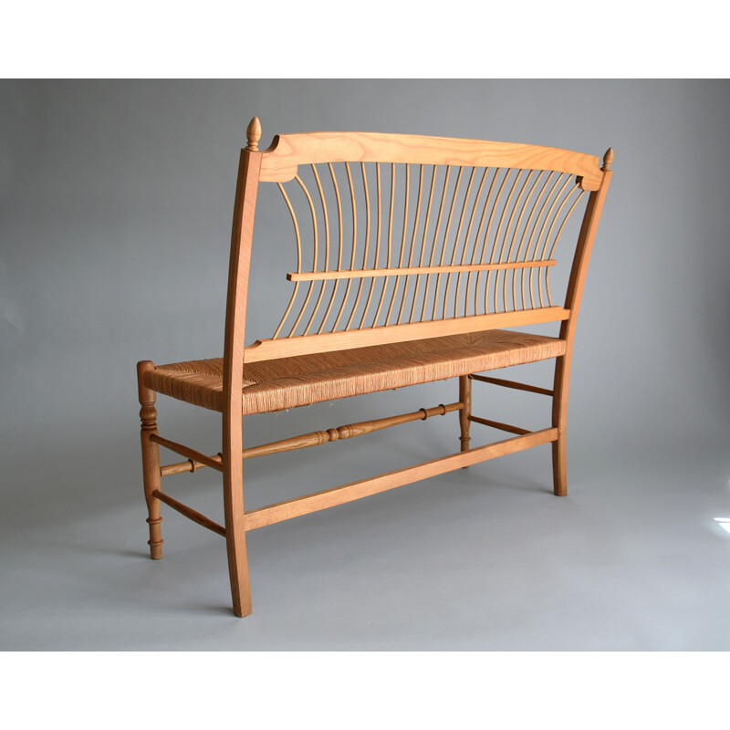 Vintage bench in pine wood and paper cord, Sweden
