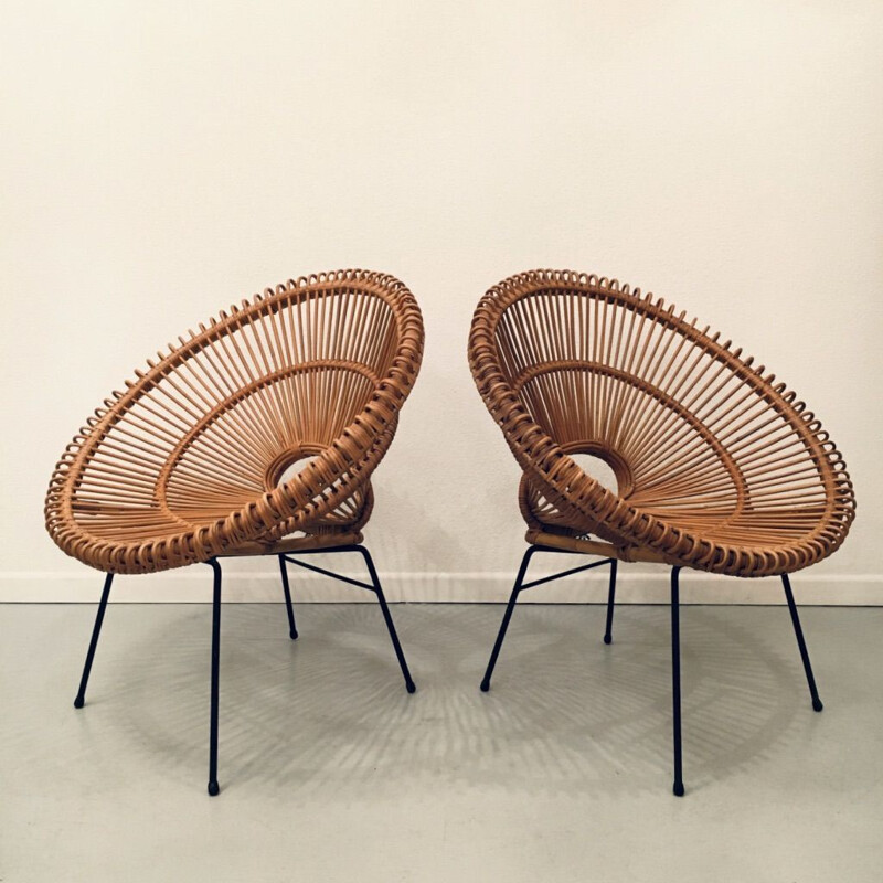Pair of vintage Sunburst rattan chairs by Janine Abraham & Dirk Van Rol, 1960