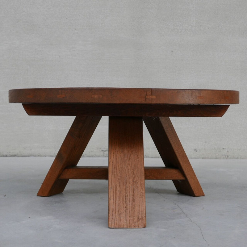 Table basse vintage brutaliste en chêne, Belgique 1970