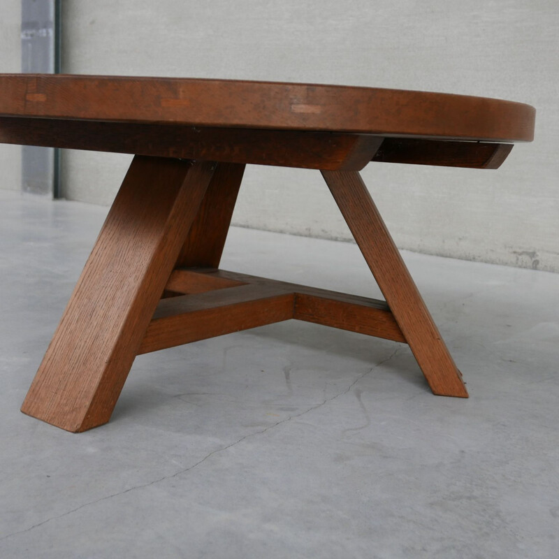 Oakwood vintage Brutalist coffee table, Belgium 1970s