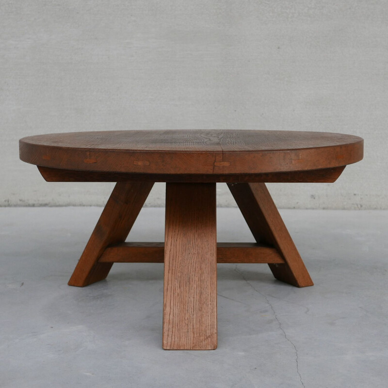 Oakwood vintage Brutalist coffee table, Belgium 1970s