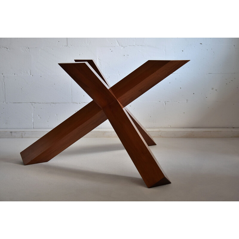 Vintage walnut wood and glass table La Rotonda by Mario Bellini for Cassina, Italy 1977