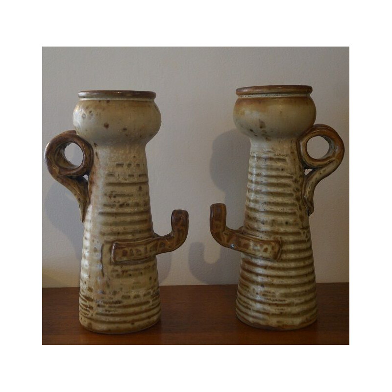 Pareja de candelabros de cerámica vintage de Jacques Pouchain, 1960