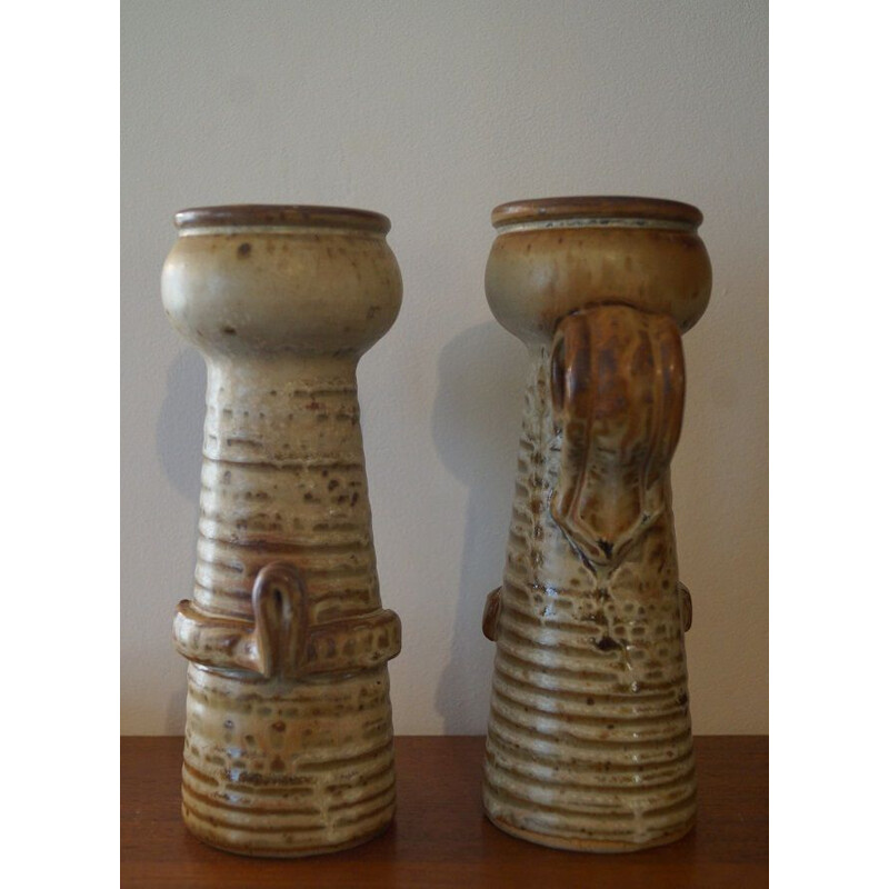 Pareja de candelabros de cerámica vintage de Jacques Pouchain, 1960