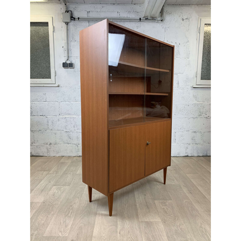 Scandinavian vintage wooden bookcase with glass, 1970
