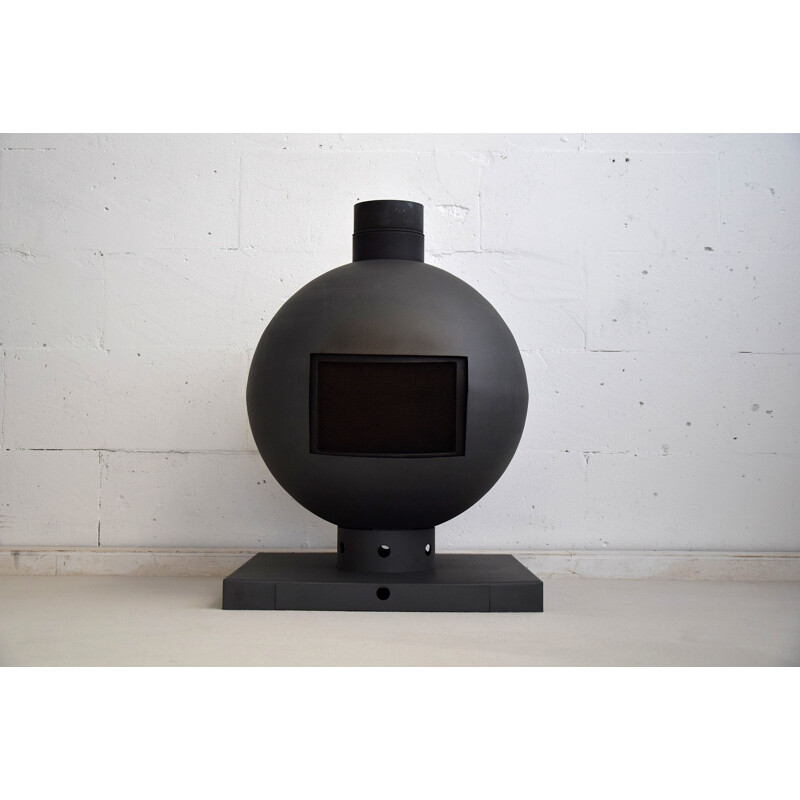 Vintage spherical fireplace in heavy steel by Dries Kreijkamp, Netherlands 1960