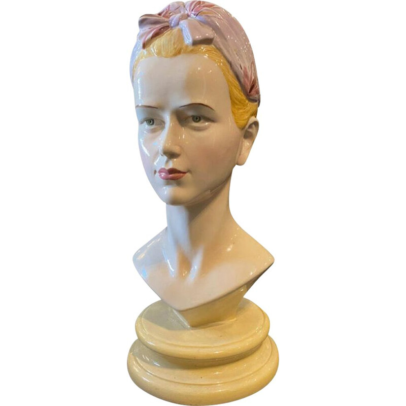 Buste de femme vintage en céramique par Ronzan, Italie 1968