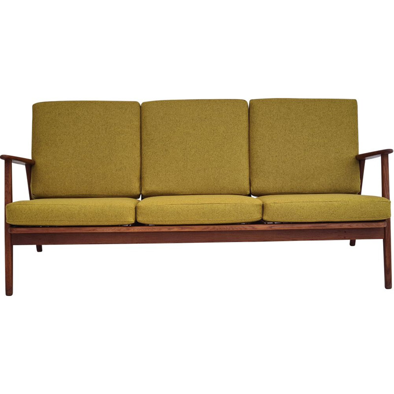 Danish vintage wool and teak wood 3 seater sofa, 1960s