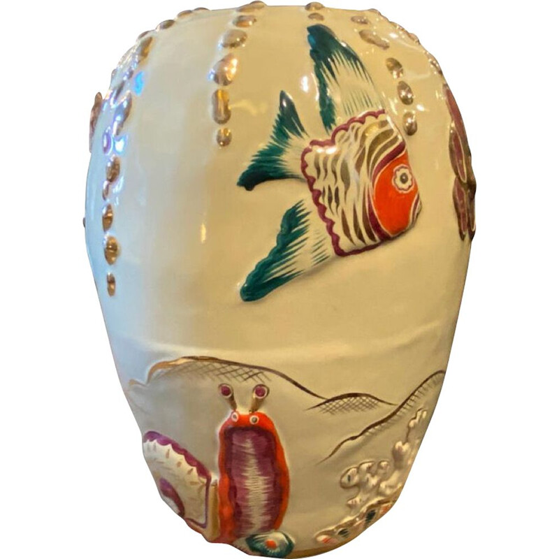 Vase vintage en céramique polycrome fabriqué à la main, Italie 1950