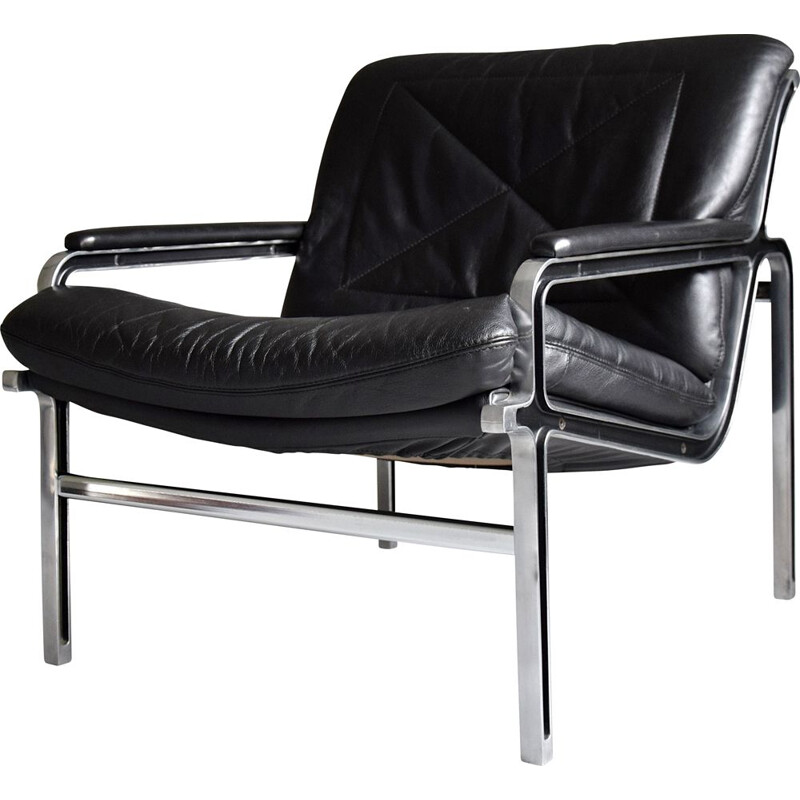 Mid-century Aluline black leather armchair by Andre VandenBeuck, 1960