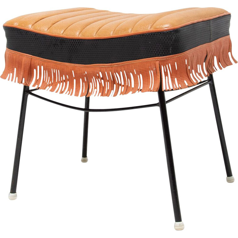 Mid century leather and iron stool, Czechoslovakia 1960s