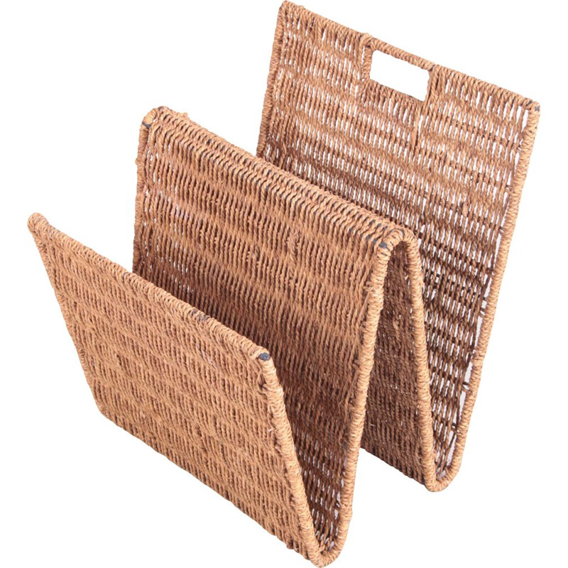 Vintage magazine rack made of braided jute cord, 1970s