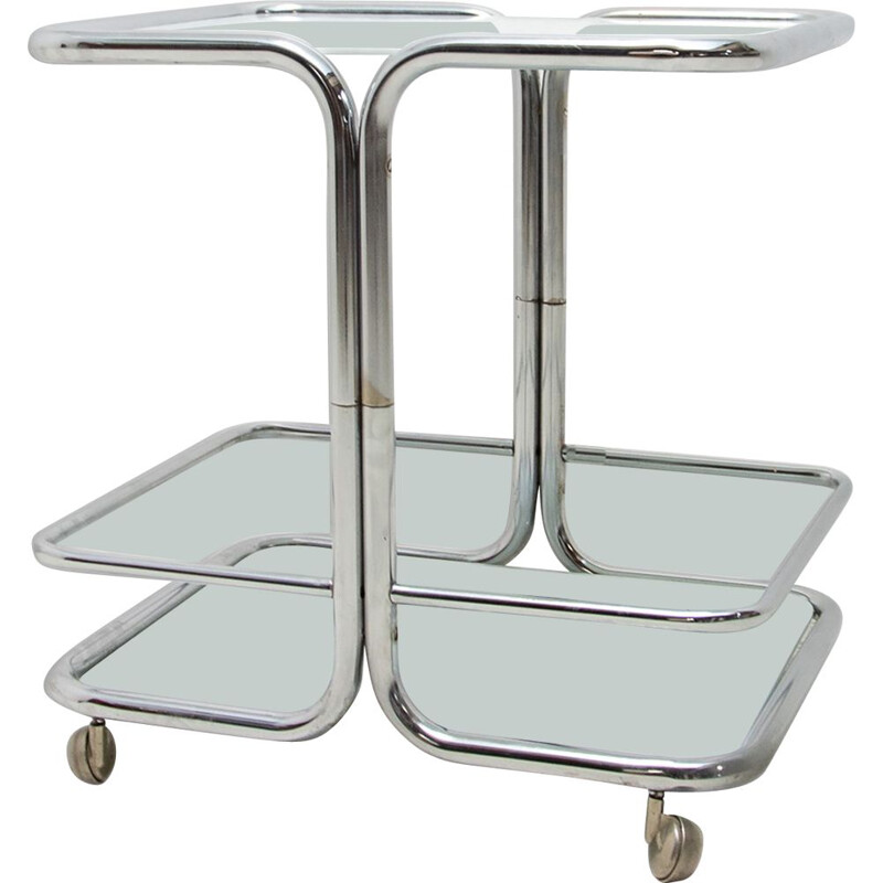 Vintage chrome and glass serving cart, Czechoslovakia 1970