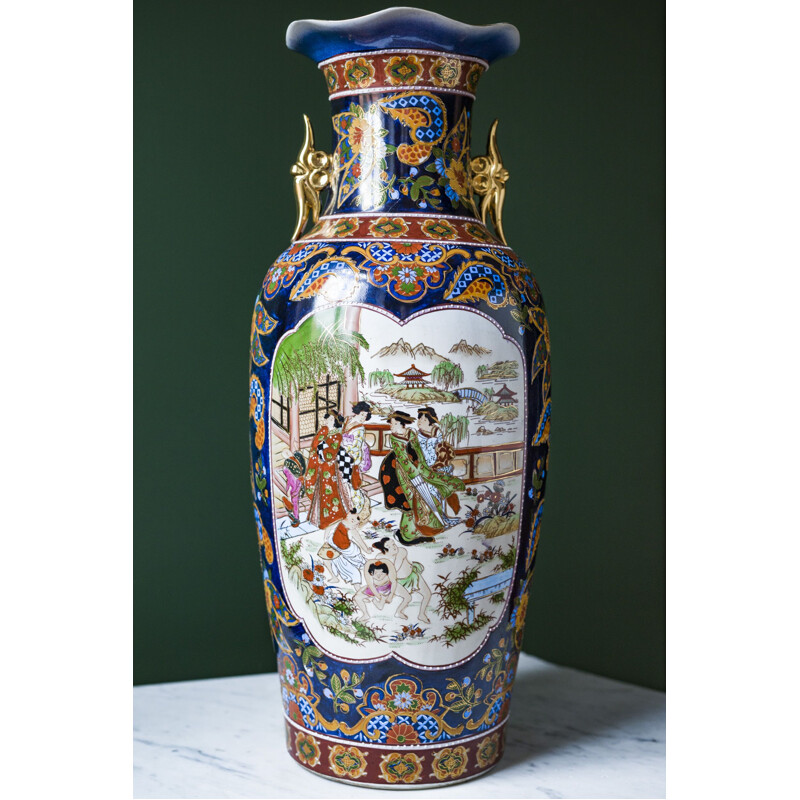 Mid century porcelain handpainted Chinese floor vase, 1970s