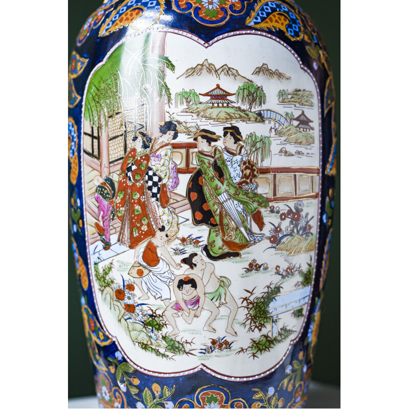 Mid century porcelain handpainted Chinese floor vase, 1970s