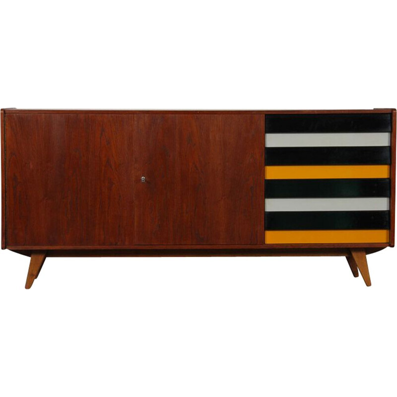 Vintage oakwood sideboard with yellow and black drawers by Jiri Jiroutek, Czech Republic 1960