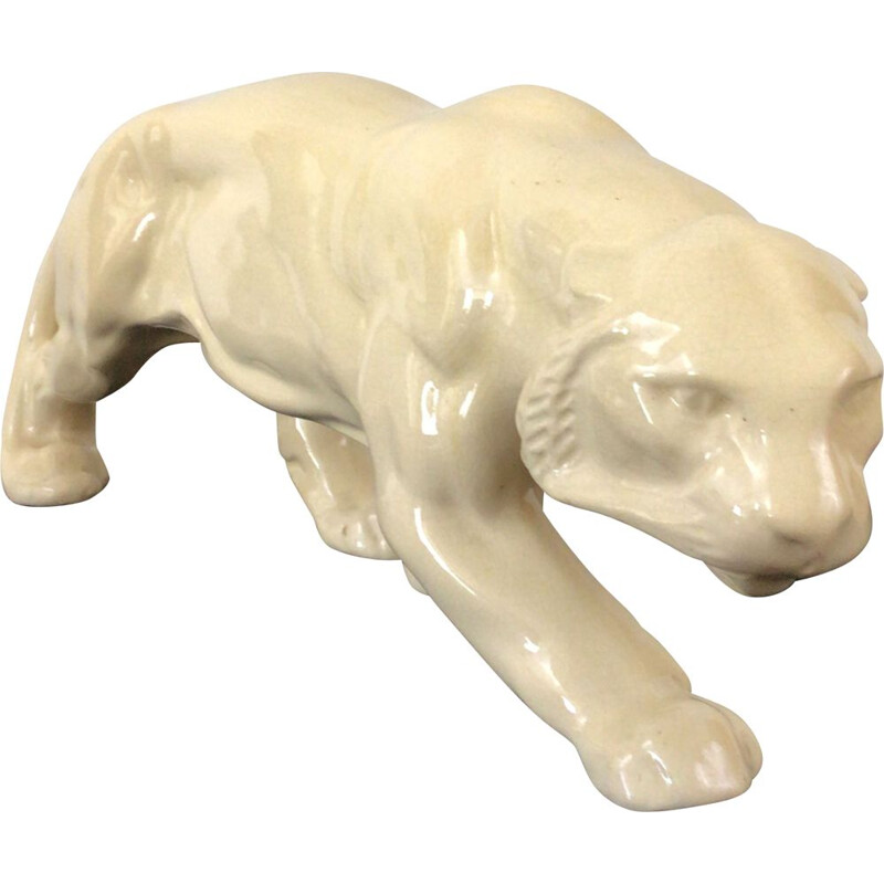 Mid century Art Deco cracked ceramic panther