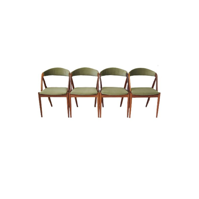 Juego de 4 sillas vintage de palisandro y tela de Kai Kristiansen, Dinamarca 1970