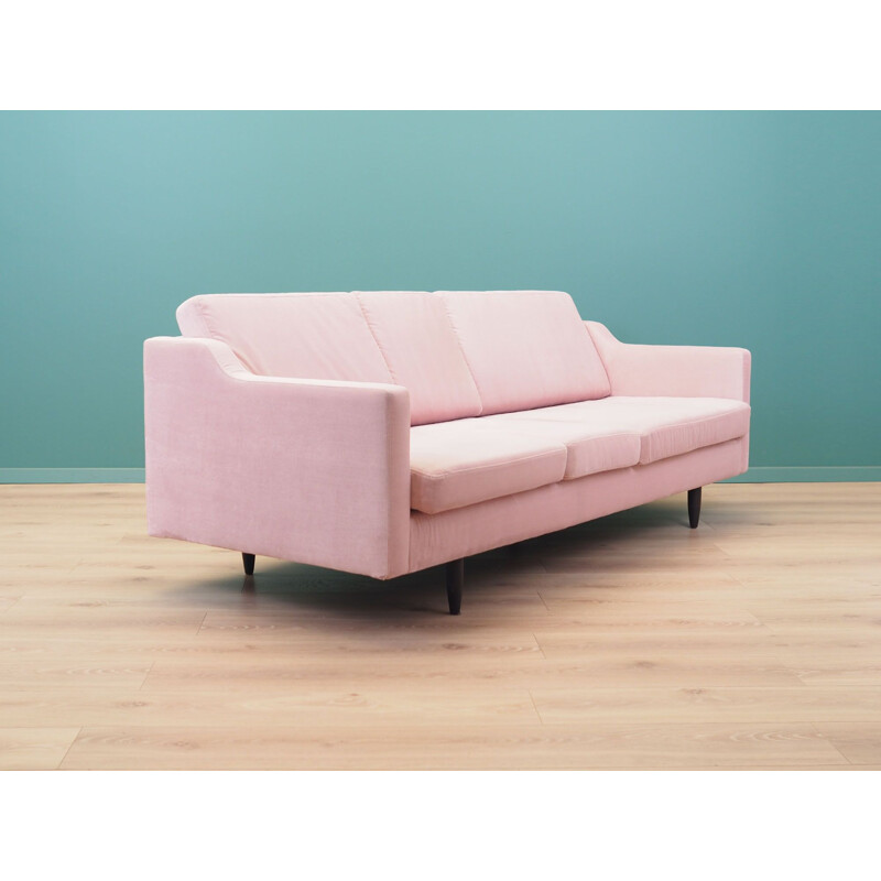 Vintage pink velvet sofa, Denmark 1980s