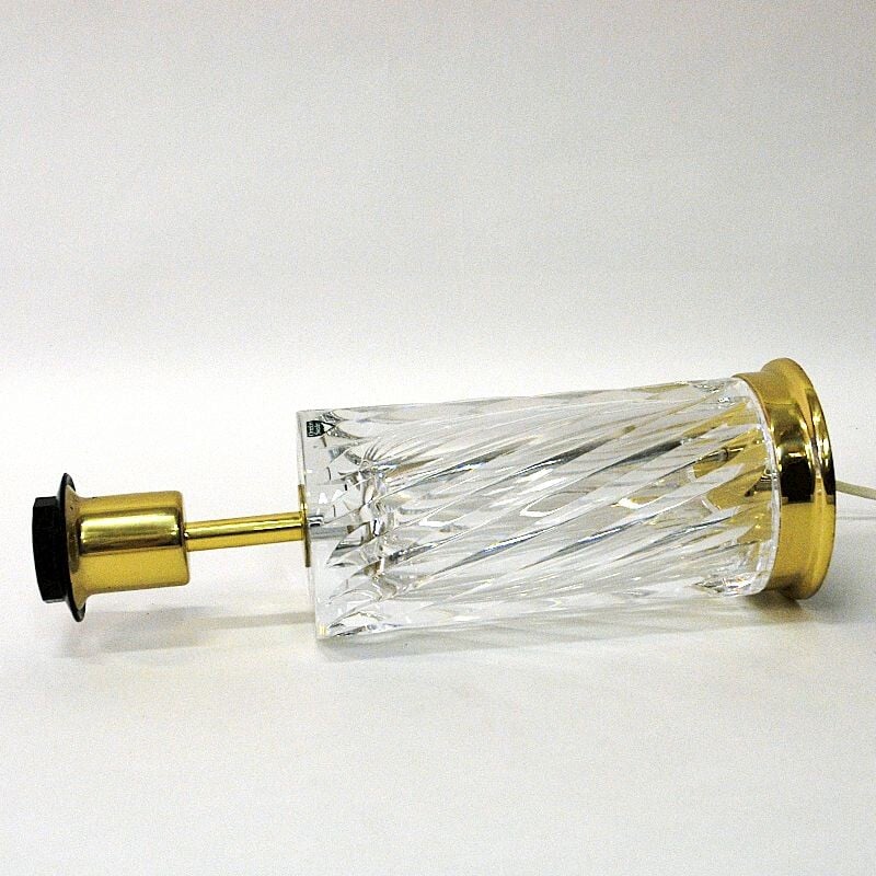 Swedish vintage crystal glass and brass table lamp by Olle Alberius for Orrefors, 1970s