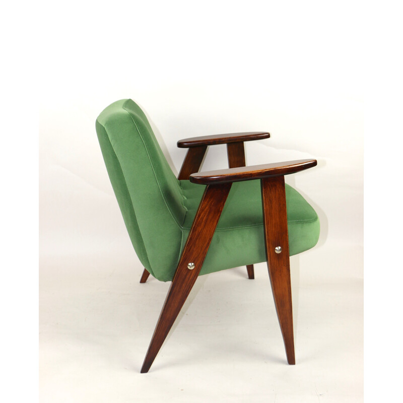 Mid century green velvet 366 armchair by Józef Chierowski, 1970s