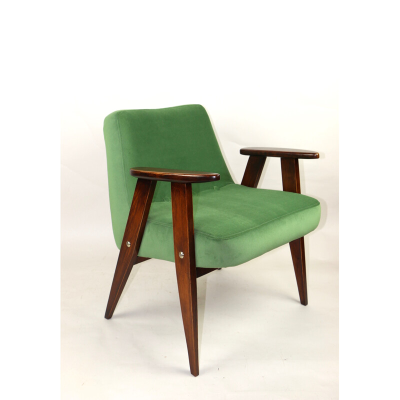 Mid century green velvet 366 armchair by Józef Chierowski, 1970s