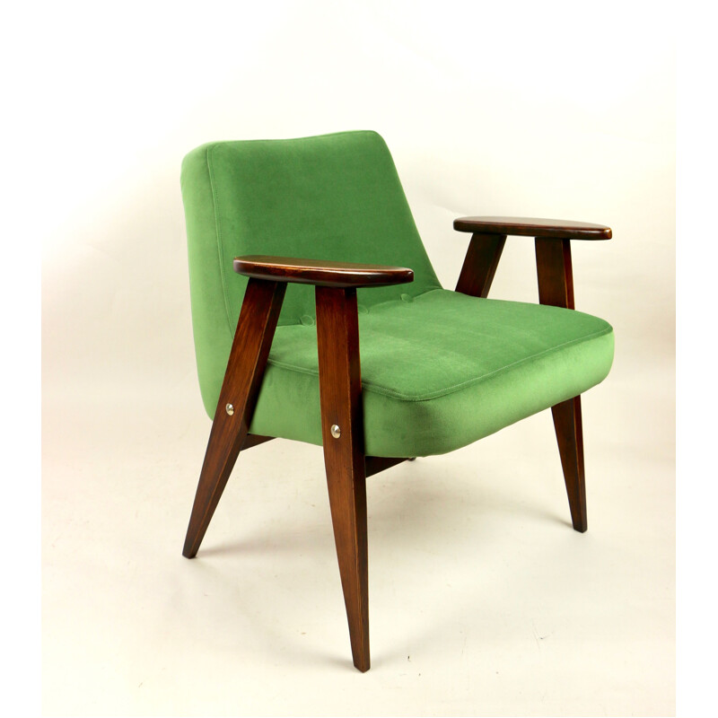 Mid century green velvet 366 armchair by Józef Chierowski, 1970s