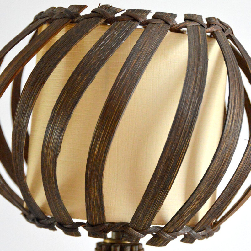 Vintage rattan table lamp by Louis Sognot, 1950