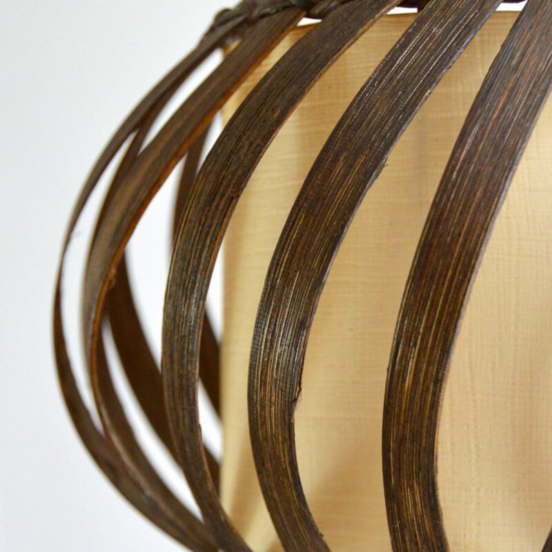 Vintage rattan table lamp by Louis Sognot, 1950