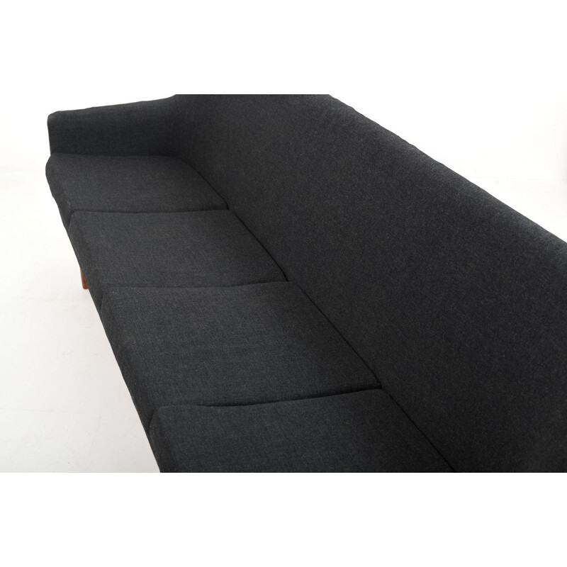 Mid century Danish dark grey fabric sofa with teak sled legs, 1950s