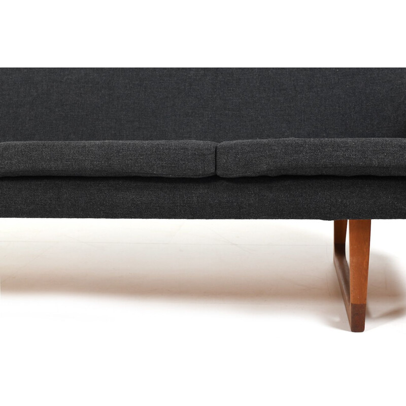 Mid century Danish dark grey fabric sofa with teak sled legs, 1950s