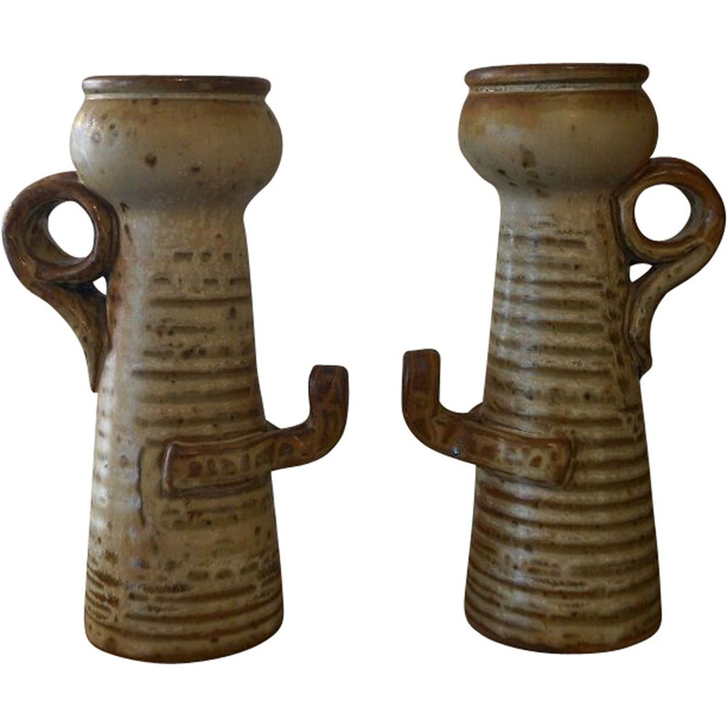 Pair of vintage ceramic candle holders by Jacques Pouchain, 1960