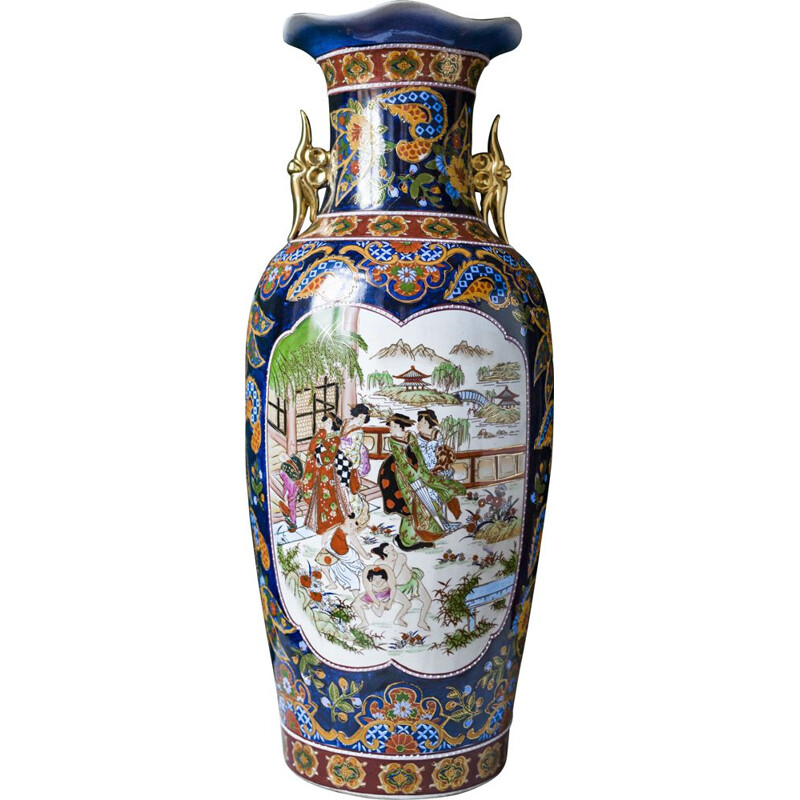 Vase de sol chinois vintage en porcelaine peint à la main, 1970