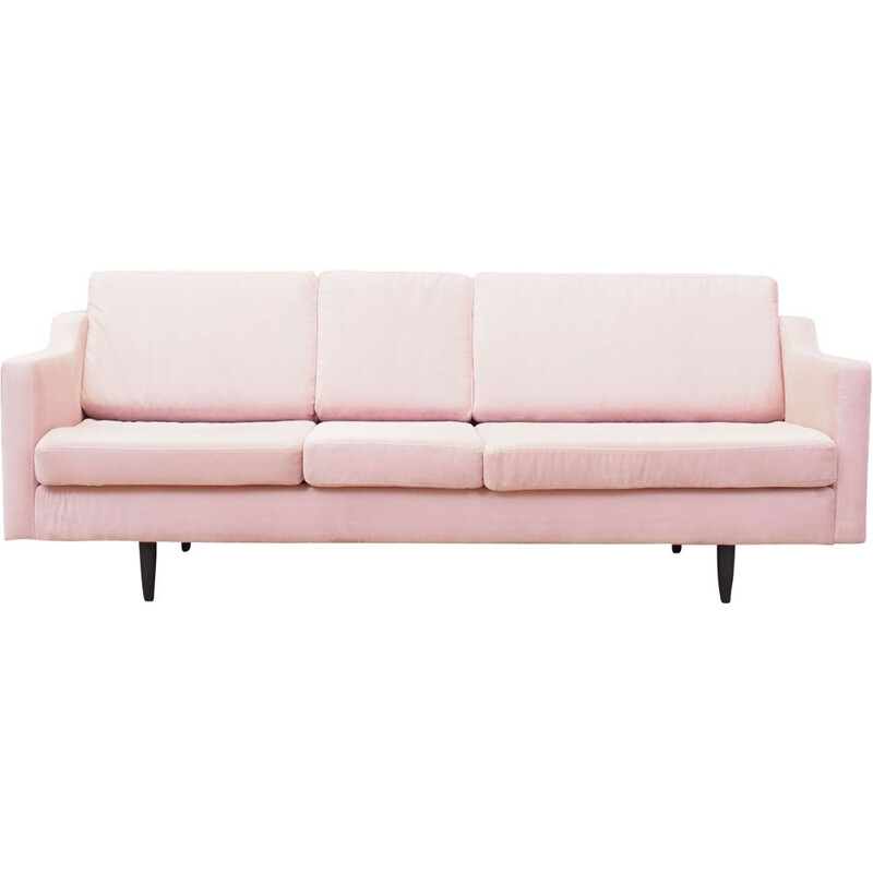 Vintage pink velvet sofa, Denmark 1980s